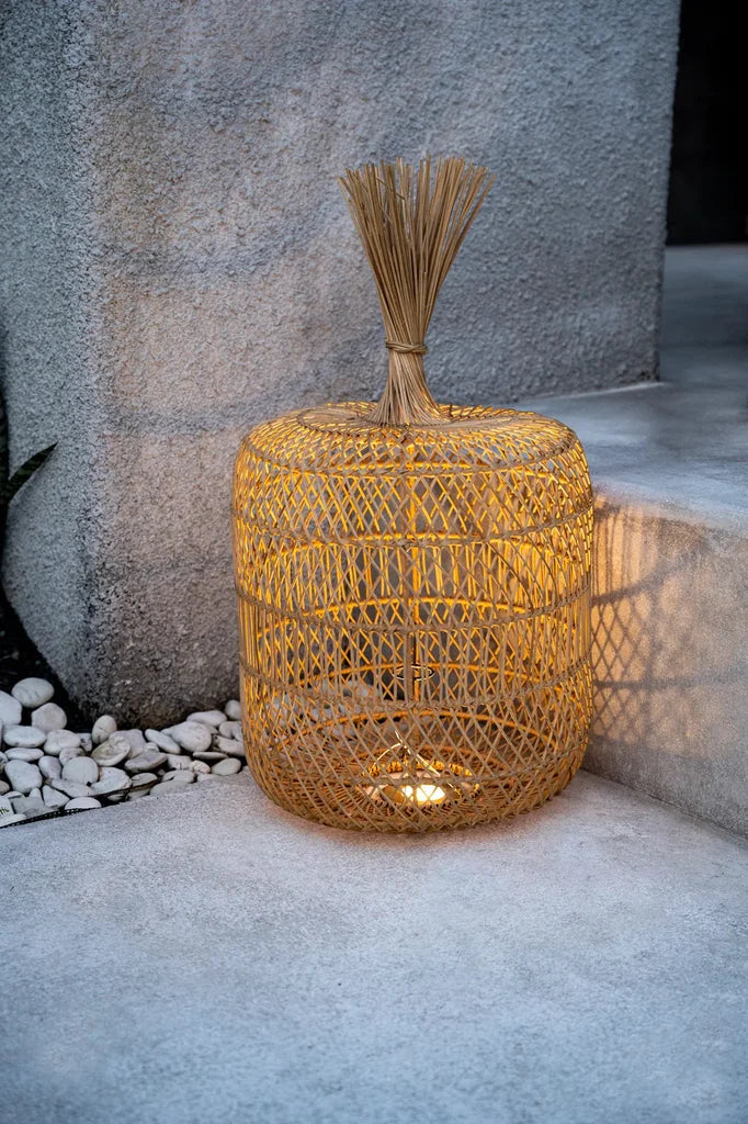 Lampe de sol en rotin tissé Le lampadaire Dumpling Suspension Naturel L