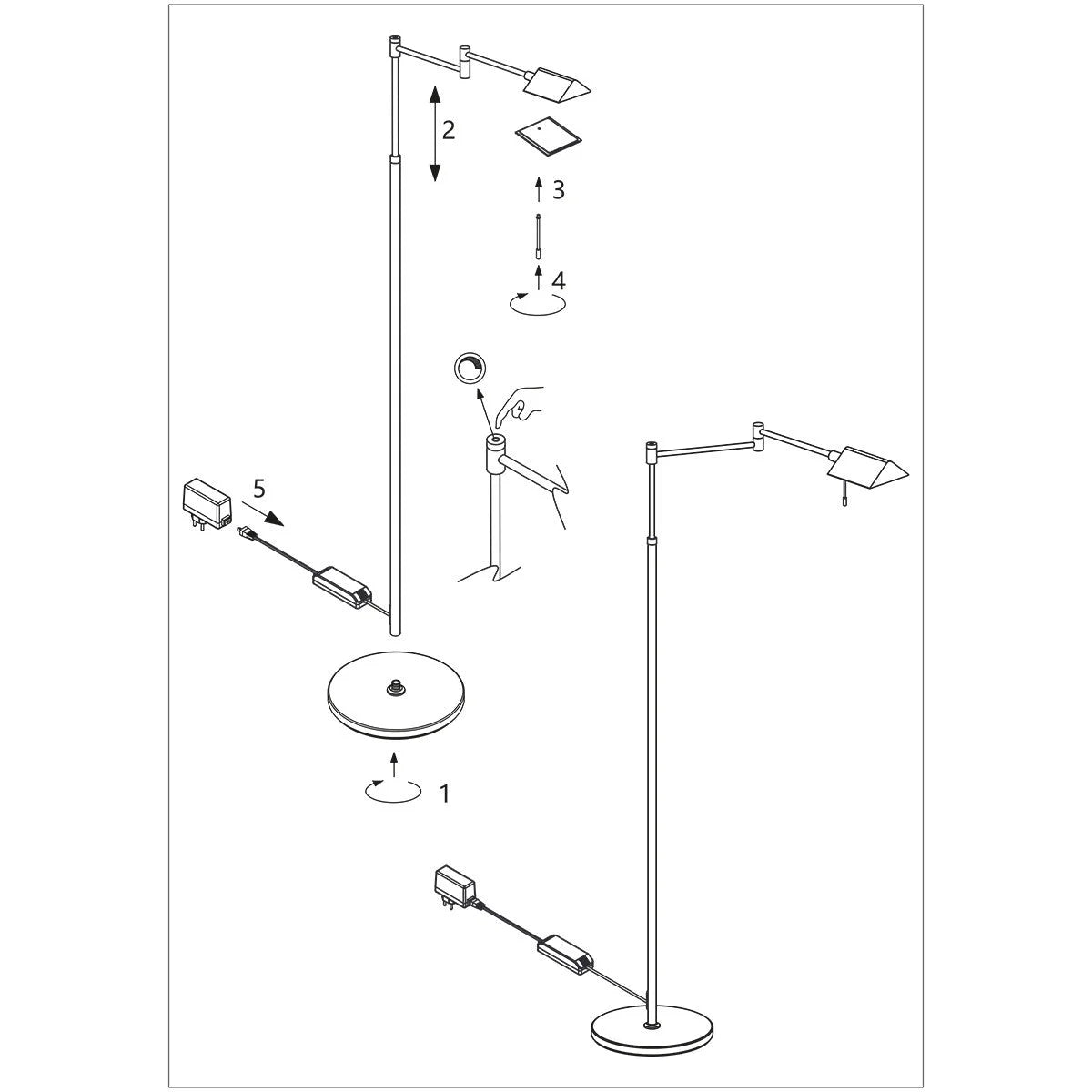 Instructions d’assemblage pour Lampadaire liseuse en métal bronze brossé avec bras articulable