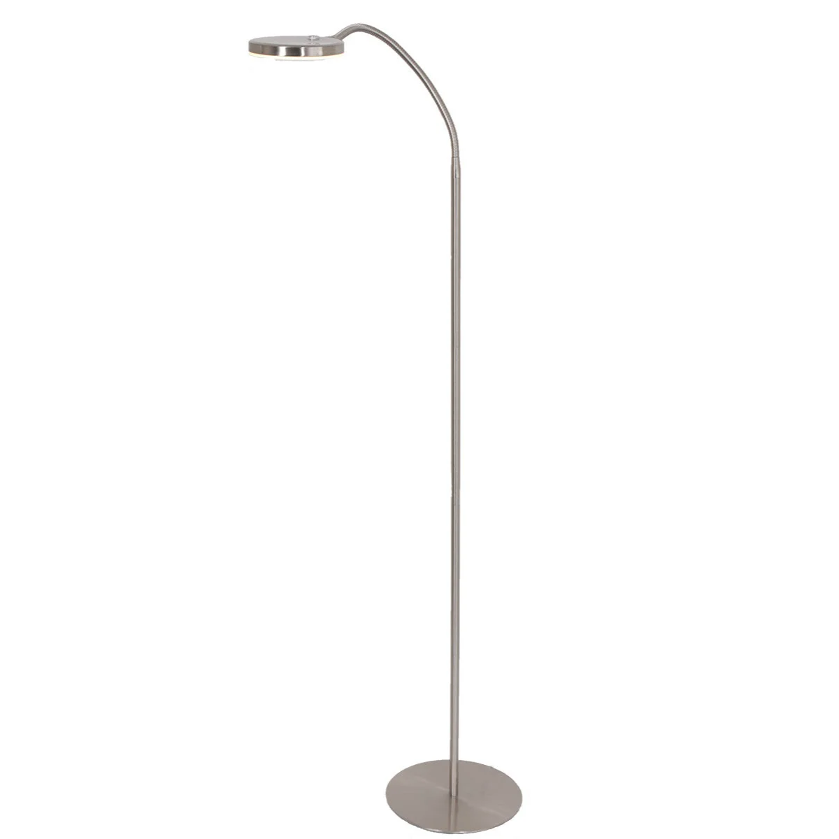 Lampe de sol en métal argenté avec bras orientable et variateur, hauteur H132 cm