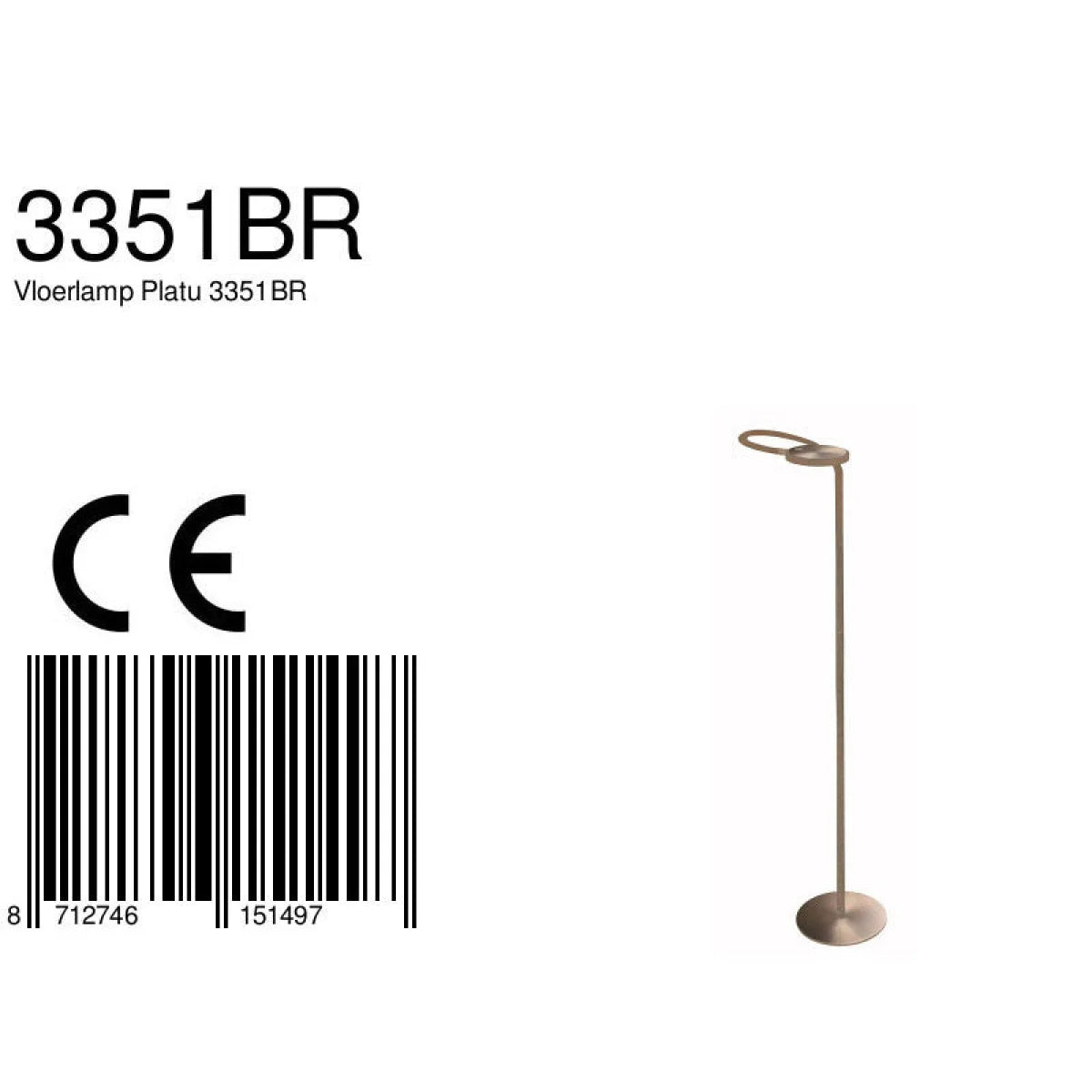 Lampadaire en métal bronze avec tête orientable et lumière circulaire dimmable