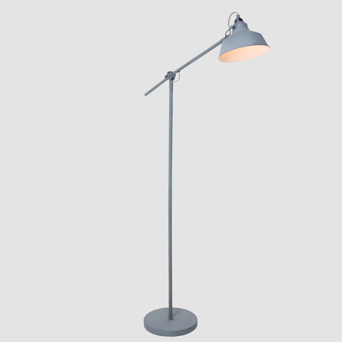 Lampadaire en métal gris ajustable avec bras articulé et abat-jour conique, H172 cm
