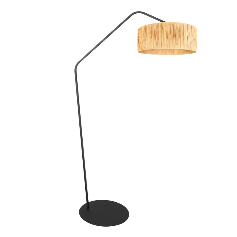 Lampadaire en métal noir avec abat-jour naturel tressé – H173 cm