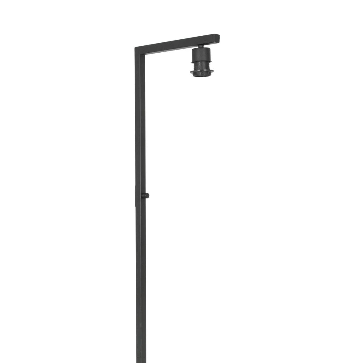 Structure de lampadaire en métal noir avec abat-jour tressé naturel et socket exposé