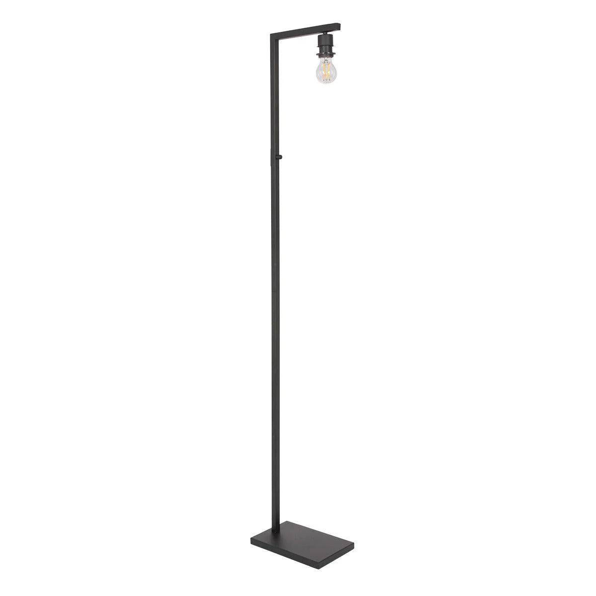 Lampadaire métal noir avec abat-jour tressé naturel et ampoule exposée H160 cm