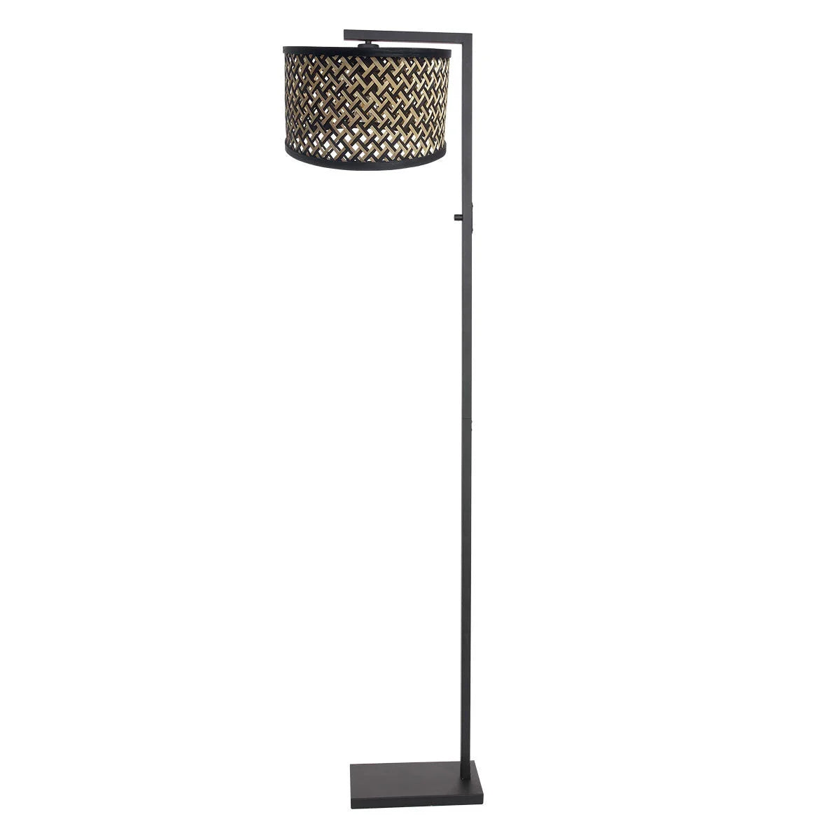 Lampadaire en métal noir avec abat-jour tressé naturel et hauteur H160 cm