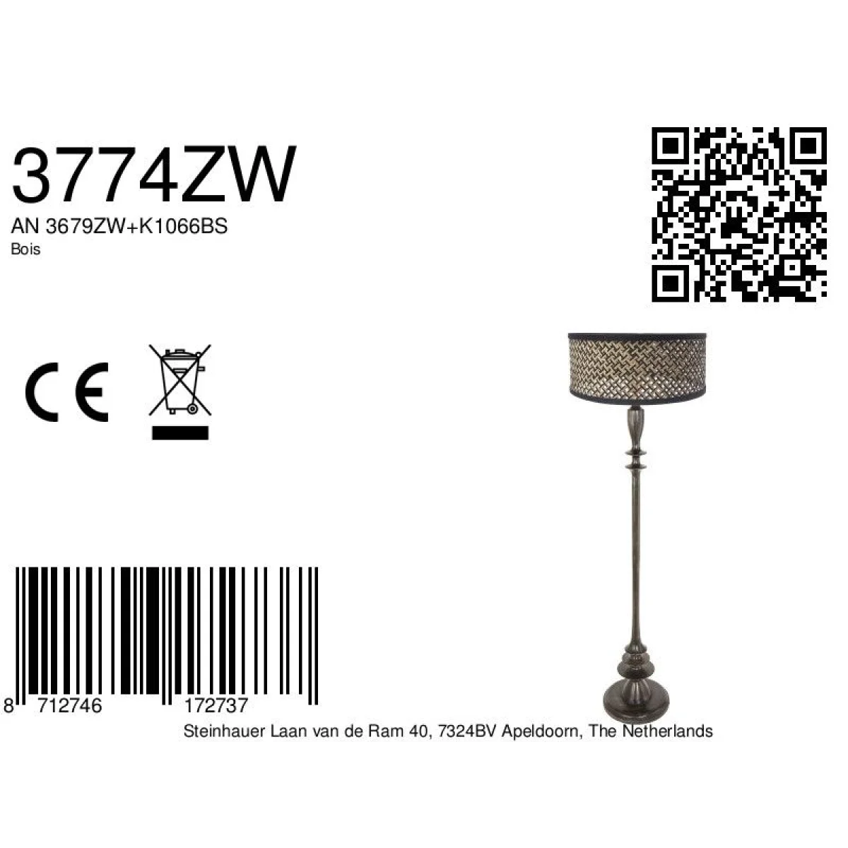 Lampadaire en métal noir vieilli avec abat-jour treillis ajouré et base ornée