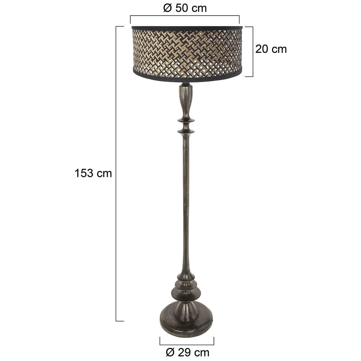 Lampadaire en métal noir vieilli avec abat-jour treillis ajouré, H143 cm