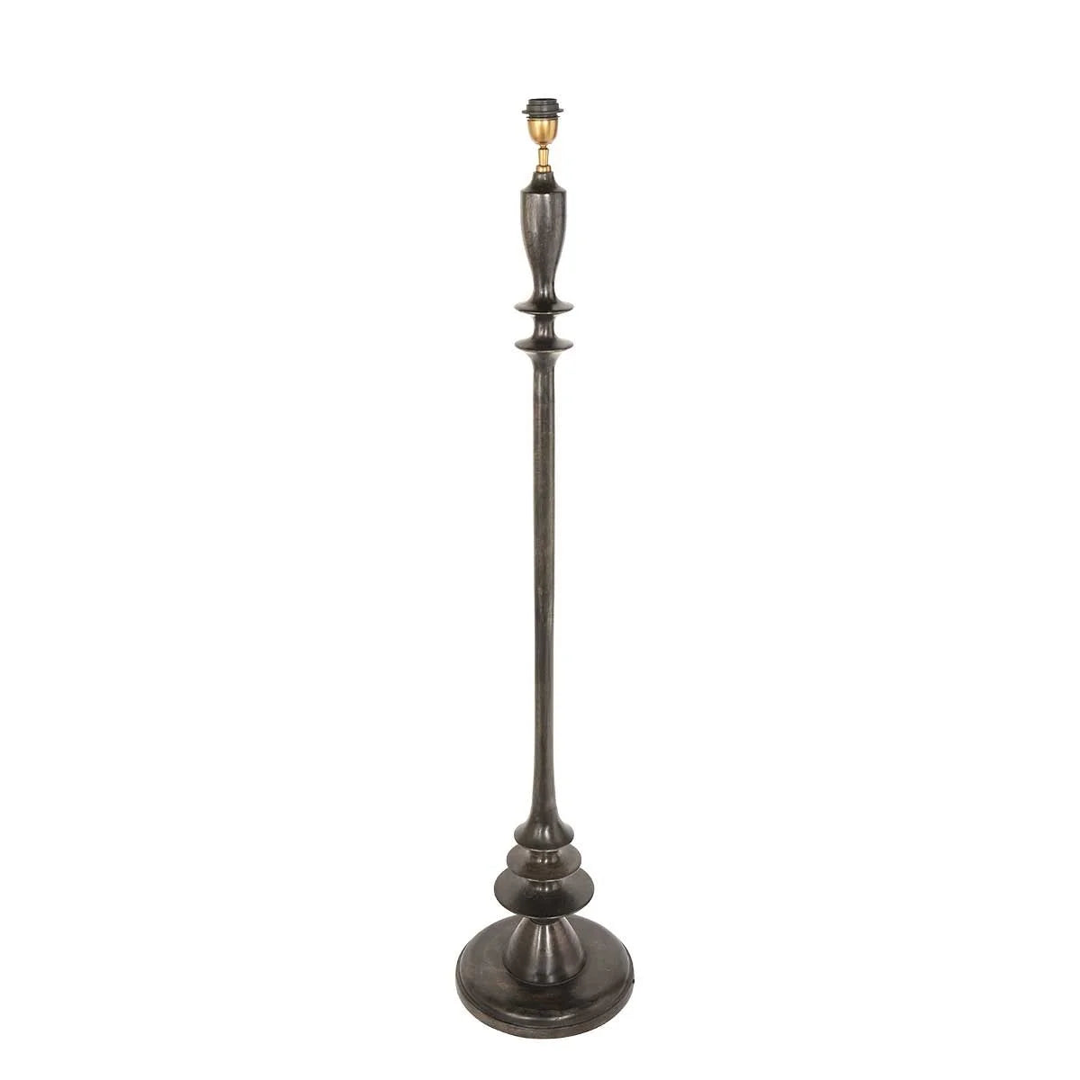 Base de lampadaire en métal noir vieilli avec design à plusieurs niveaux et abat-jour treillis