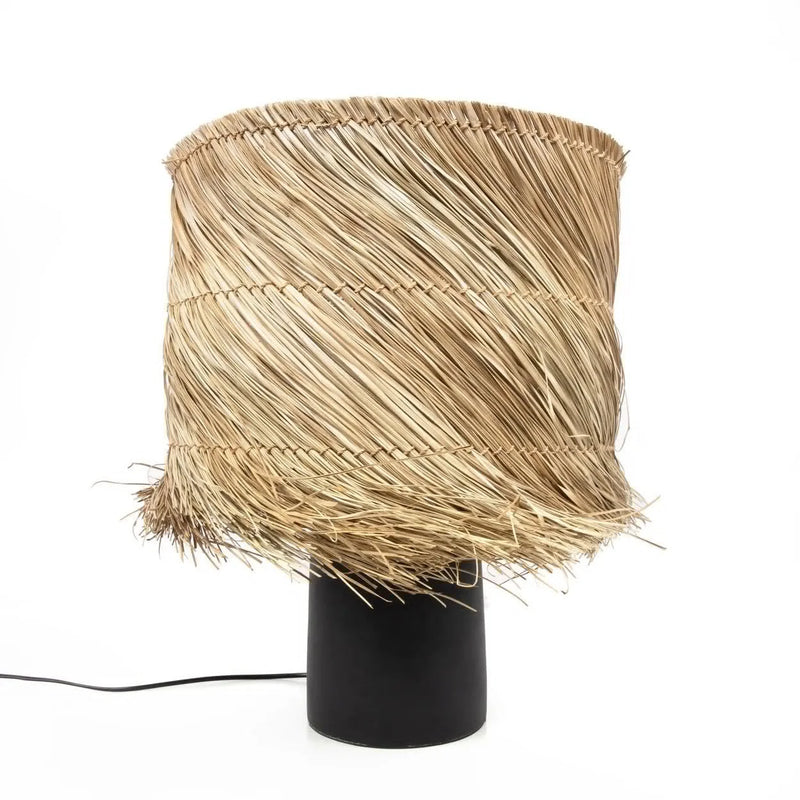 Lampe à poser cylindrique en paille tressée noir et naturel – H55 cm