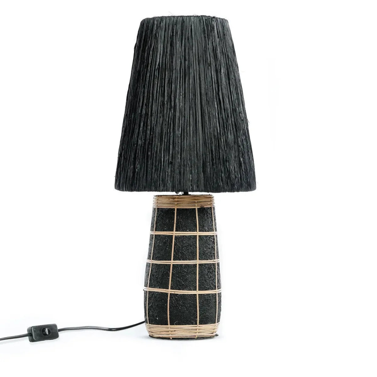 Lampe à poser en terracotta et rotin noir texturé – H56 cm