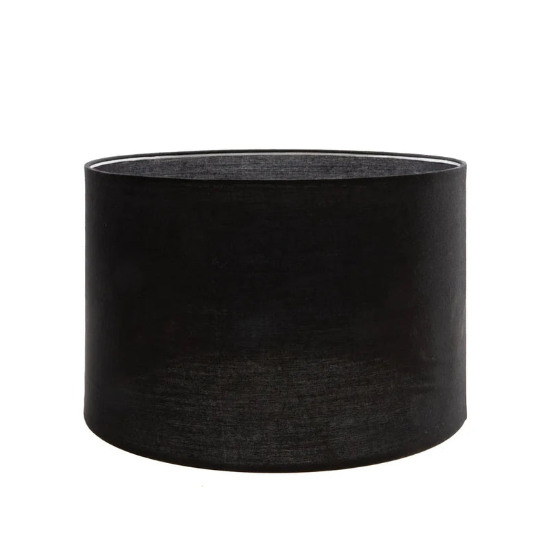 Abat-jour cylindrique noir en métal pour lampe de table en bois de teck naturel