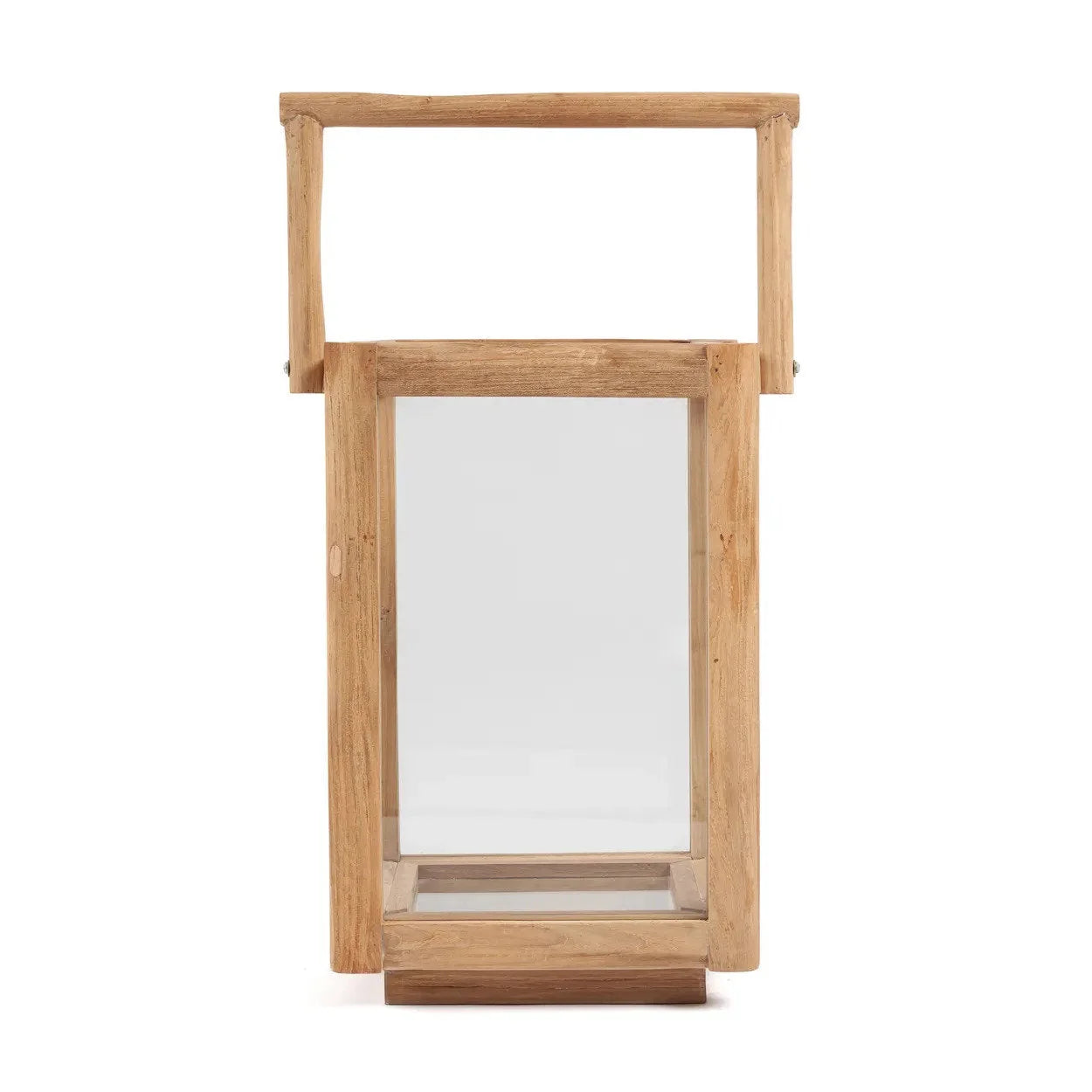 Lanterne rectangulaire en bois de teck recyclé naturel avec poignée – H43 cm
