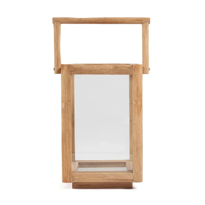 Lanterne rectangulaire en bois de teck recyclé naturel avec poignée – H43 cm