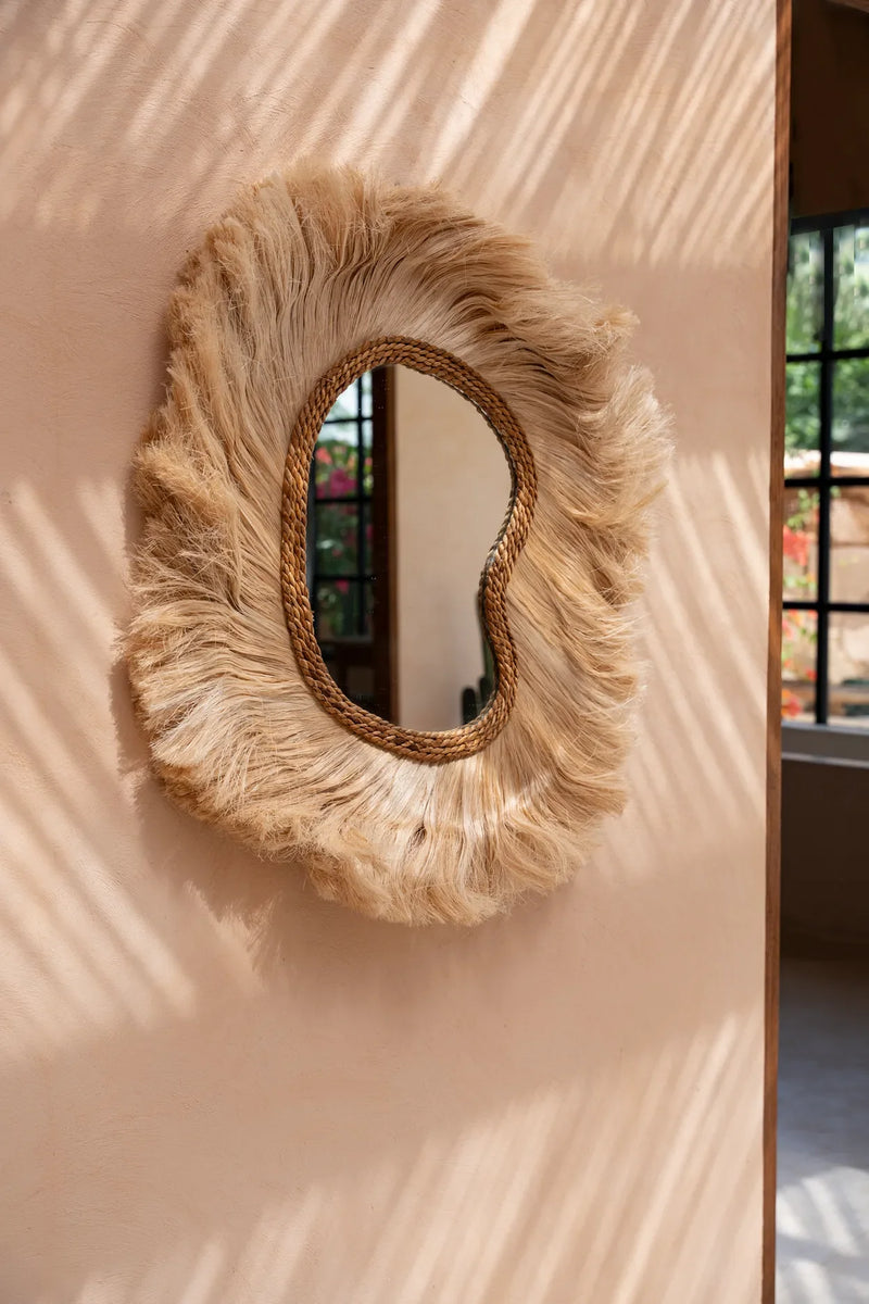 Miroir en herbe d’abaca naturel 90x80 cm déco murale
