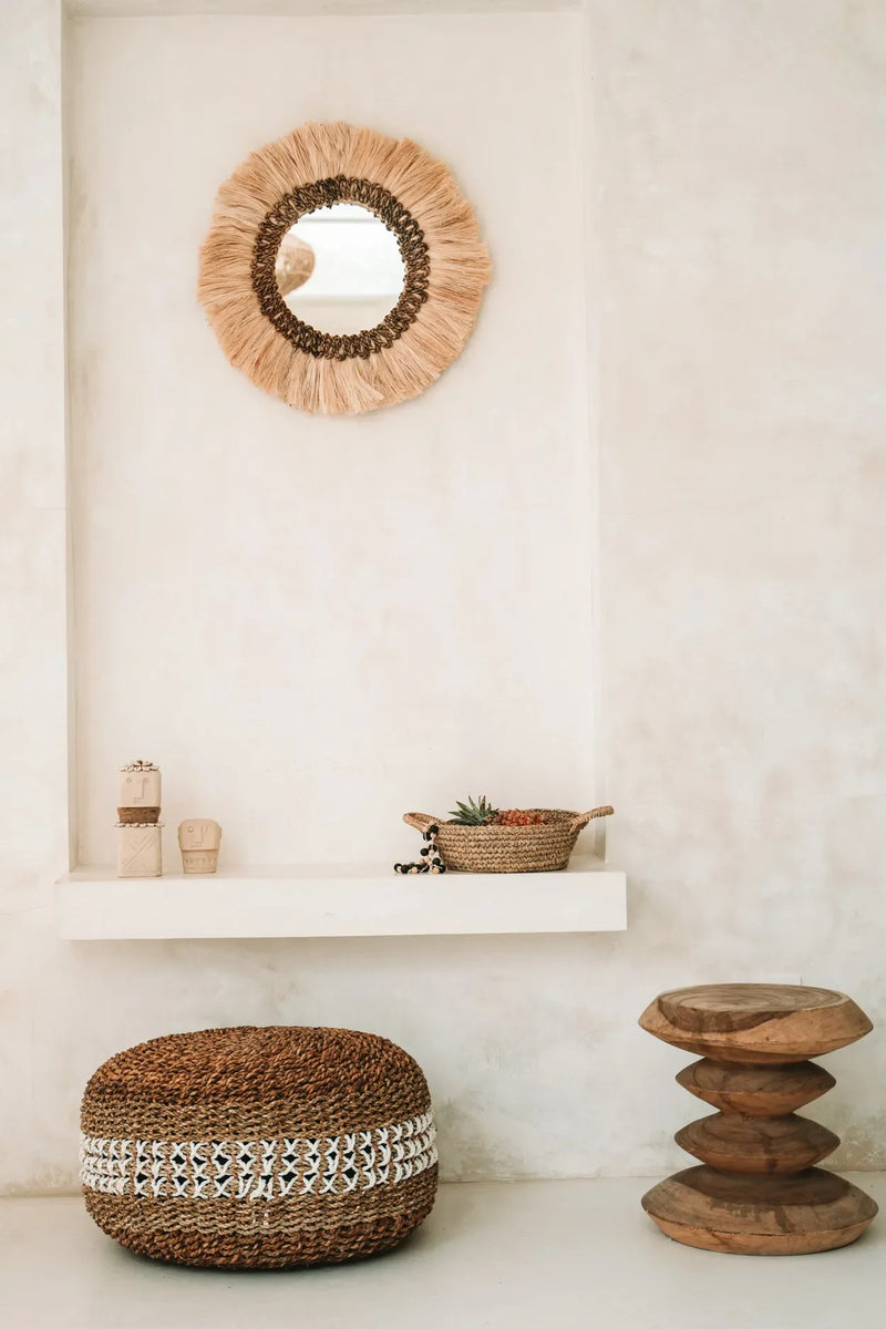 Miroir mural en herbe naturelle ronde 60 cm
