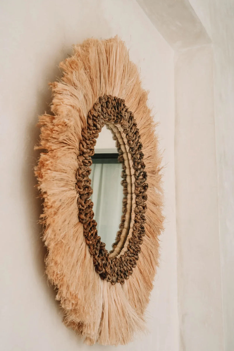 Miroir mural en herbe naturelle ronde 60 cm