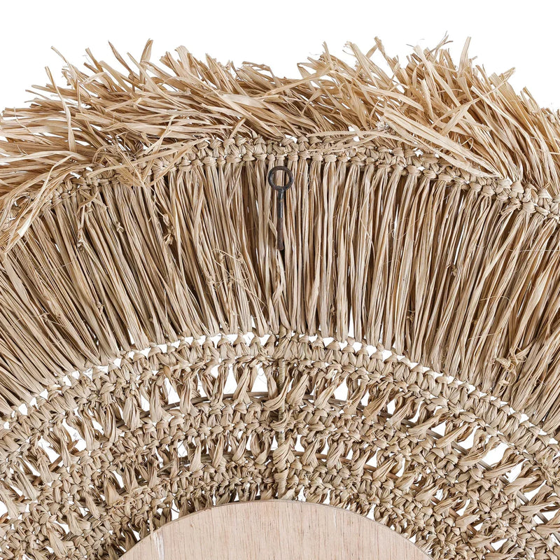 Miroir en raphia naturel rond 70 cm avec franges artisanales
