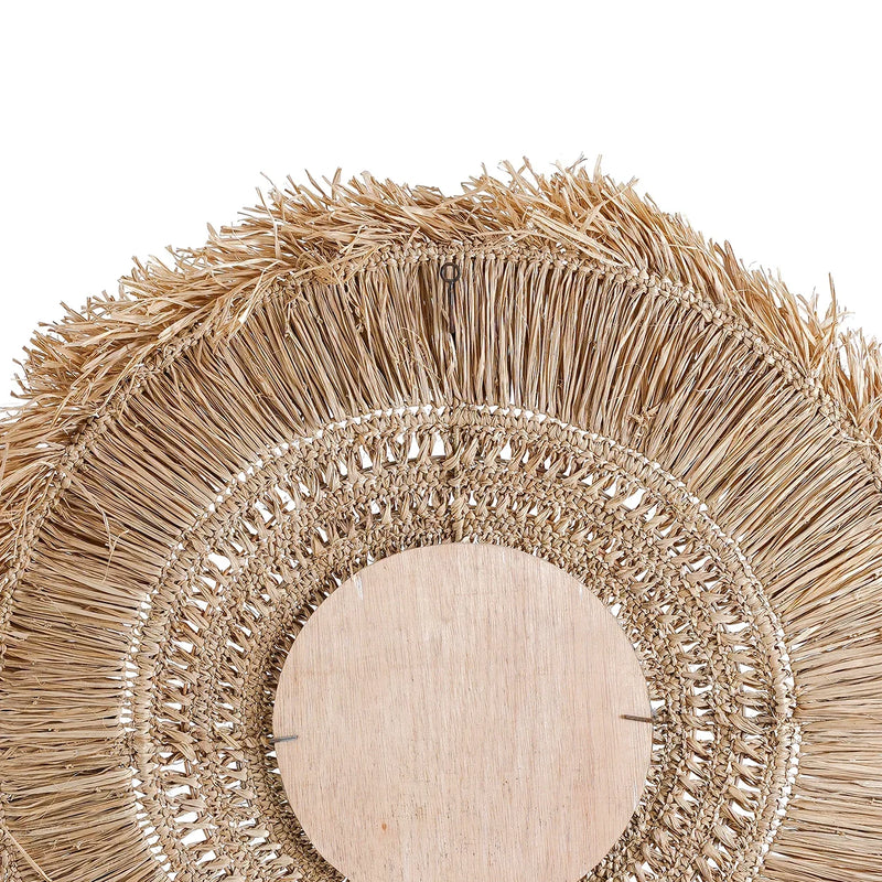 Miroir en raphia naturel rond 70 cm avec franges artisanales