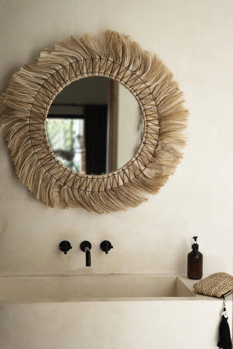 Miroir rond 90 cm en herbe naturelle tressée