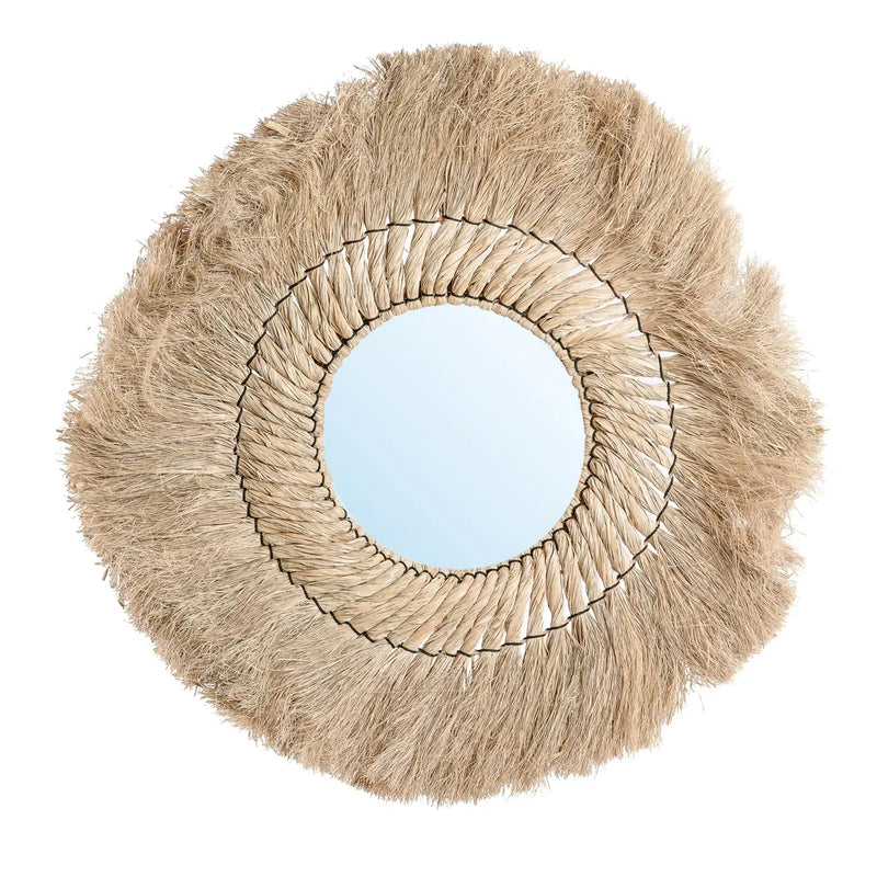 Miroir rond 90 cm en herbe naturelle tressée