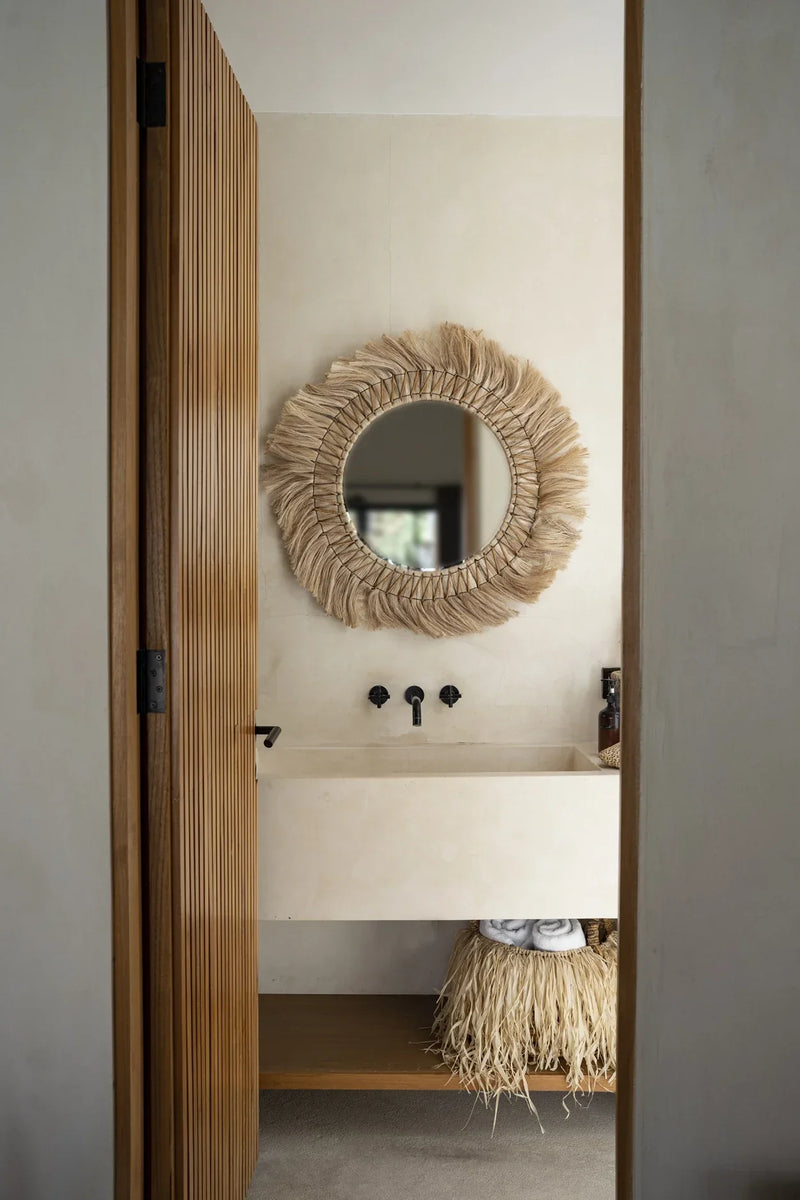 Miroir rond 90 cm en herbe naturelle tressée