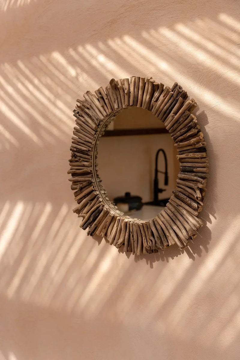 Miroir rond en bois flotté 60 cm