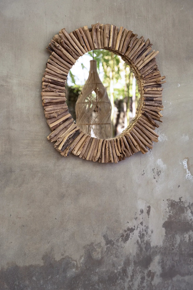Miroir rond en bois flotté 60 cm