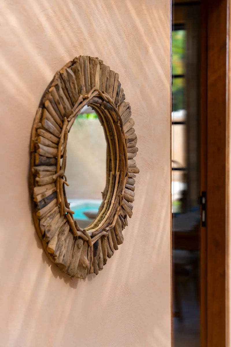 Miroir rond en bois naturel 60 cm