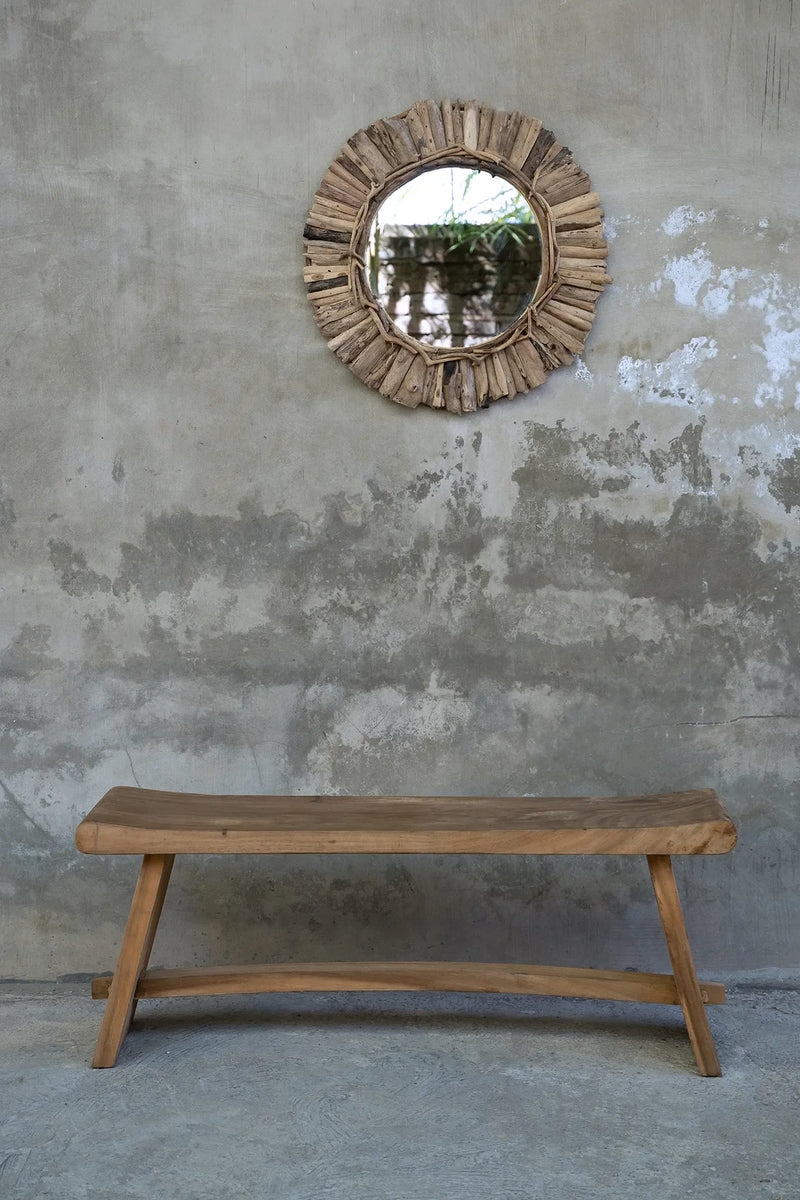 Miroir rond en bois naturel 60 cm