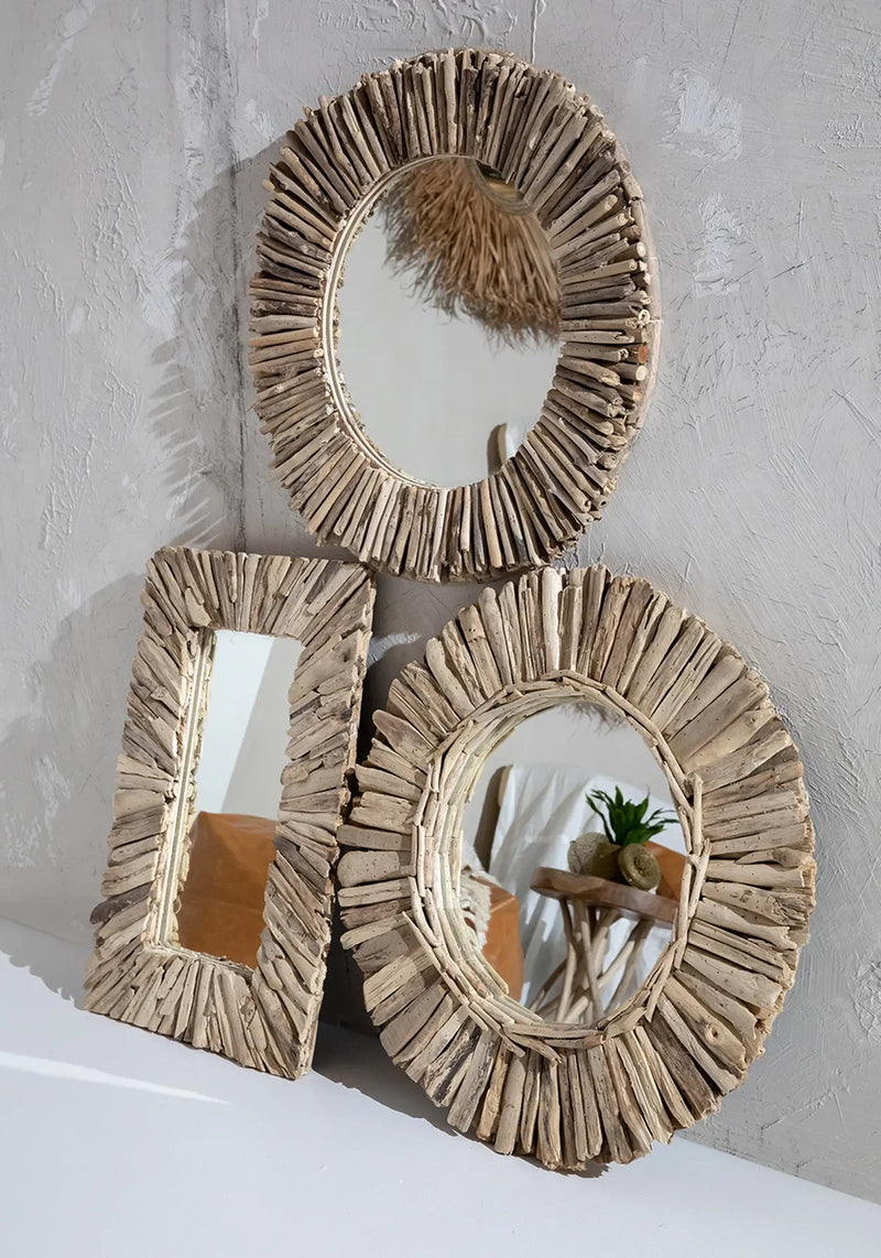 Miroir rond en bois naturel 60 cm