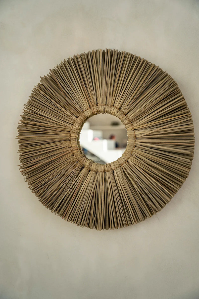 Miroir rond en herbe Alang Alang naturelle 35 cm