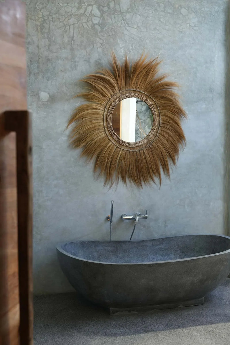Miroir rond en herbe naturelle 130 cm fait main