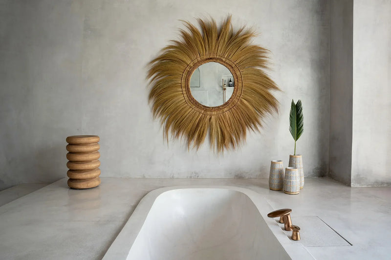 Miroir rond en herbe naturelle 130 cm fait main
