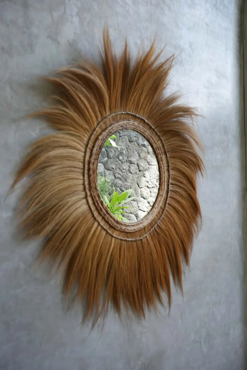 Miroir rond en herbe naturelle 130 cm fait main
