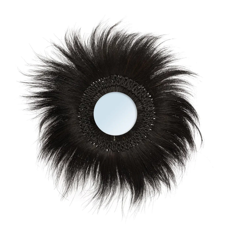 Miroir rond en herbe de Rayung noire 70 cm mural