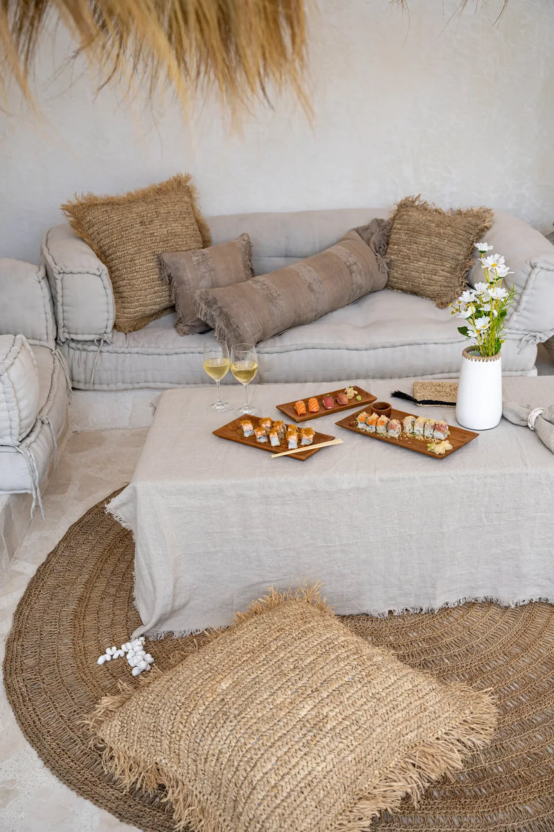 Nappe en lin beige 150x200 cm pour table rectangulaire
