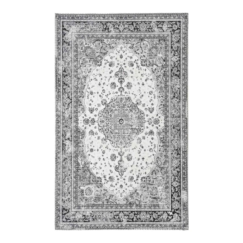 Paillasson persan en polyester noir et blanc 50x80 cm