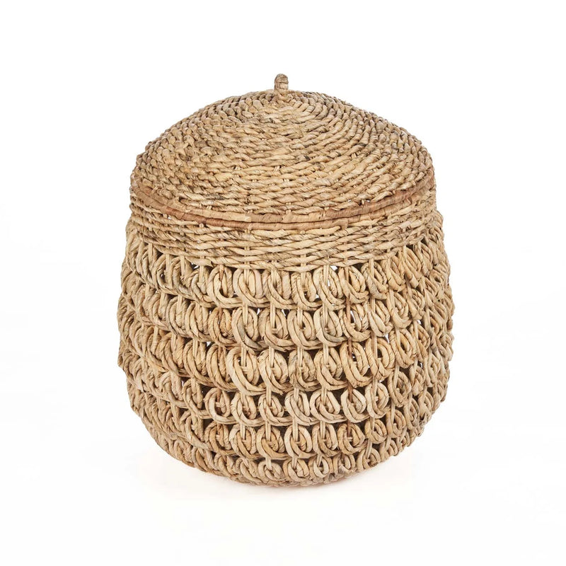 Panier en feuille de bananier naturel avec anses et couvercle, 50x57 cm