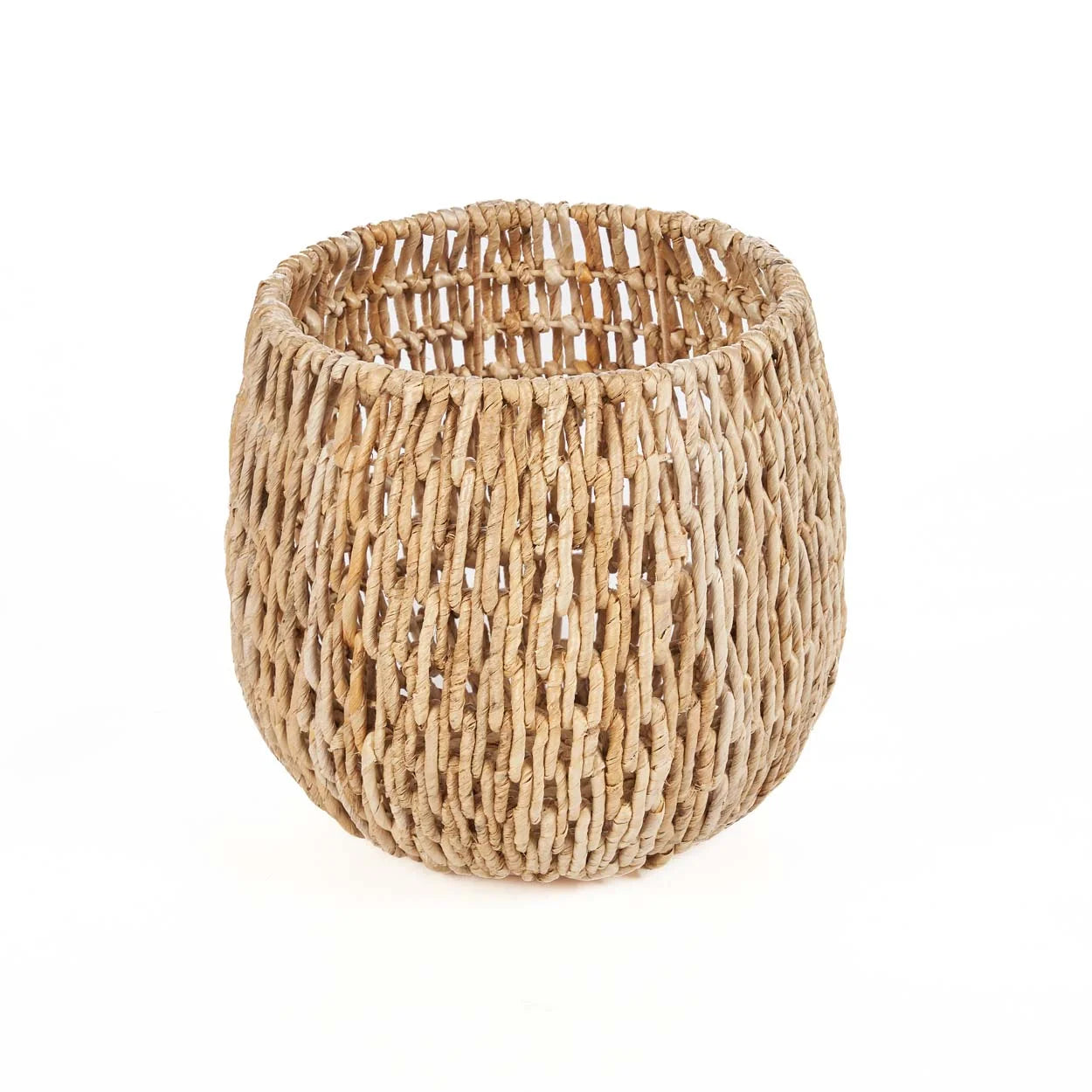 Panier en feuille de bananier tressée cylindrique naturel 39x36 cm