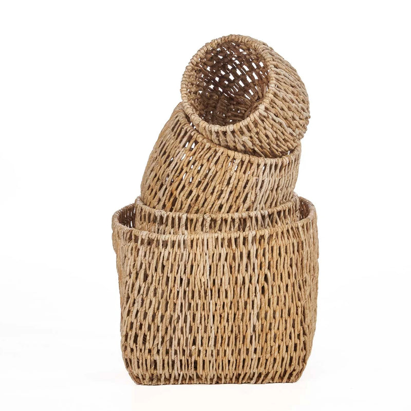 Paniers en feuilles de bananier tressées empilés, 29 cm naturel pour rangement