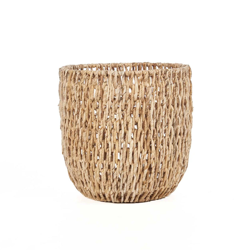 Panier en feuilles de bananier tressées cylindrique naturel 29 cm