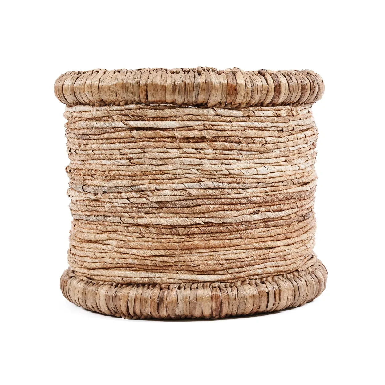 Panier de rangement cylindrique en fibres naturelles tressées beige ronde Ø38 cm