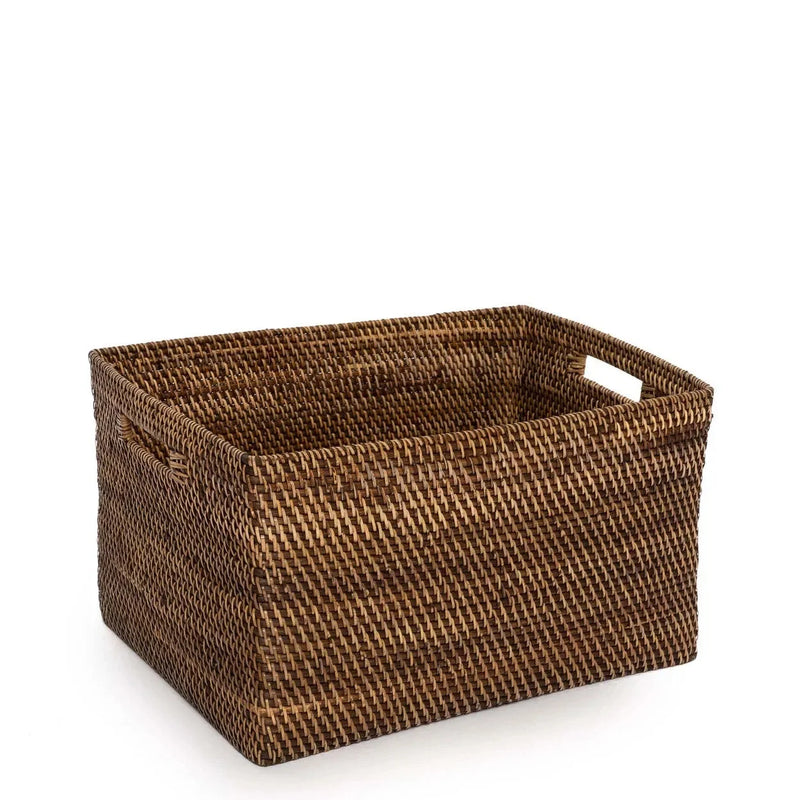 Panier en rotin tressé brun à poignées motif chevron – 51x41 cm - XL