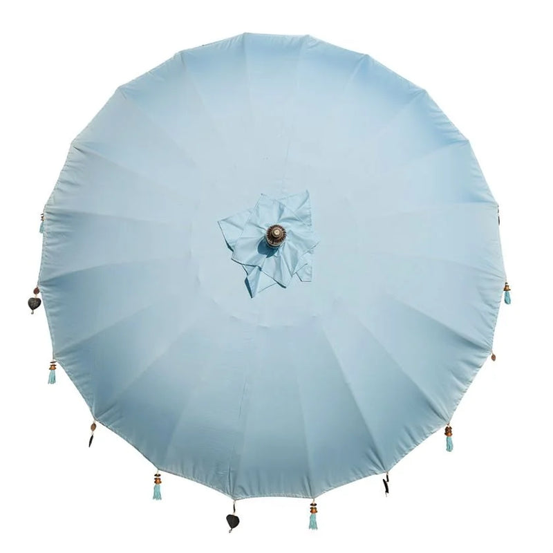 Parasol balinais 180 cm en bois et tissu bleu pastel
