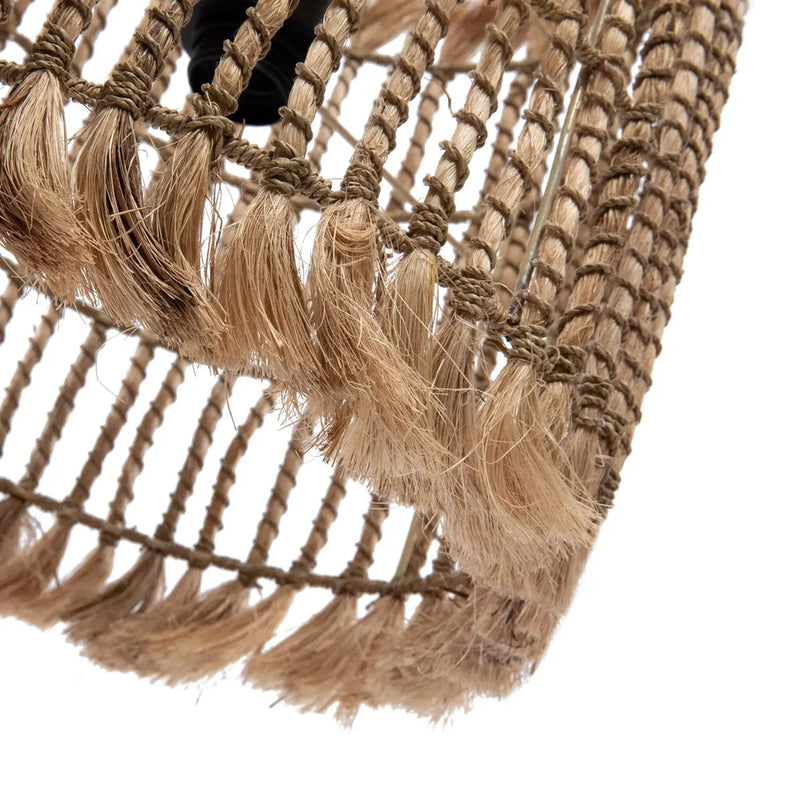 Applique en abaca naturel avec abat-jour à franges en jute tissé pour une décoration écologique