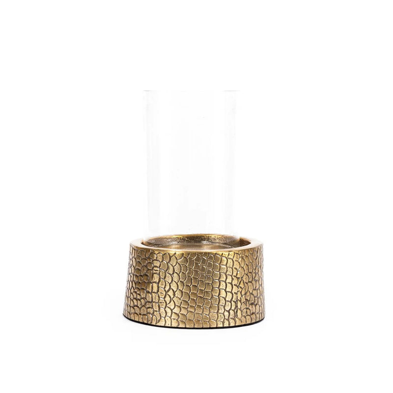 Photophore en métal doré motif croco avec verrine en verre transparent