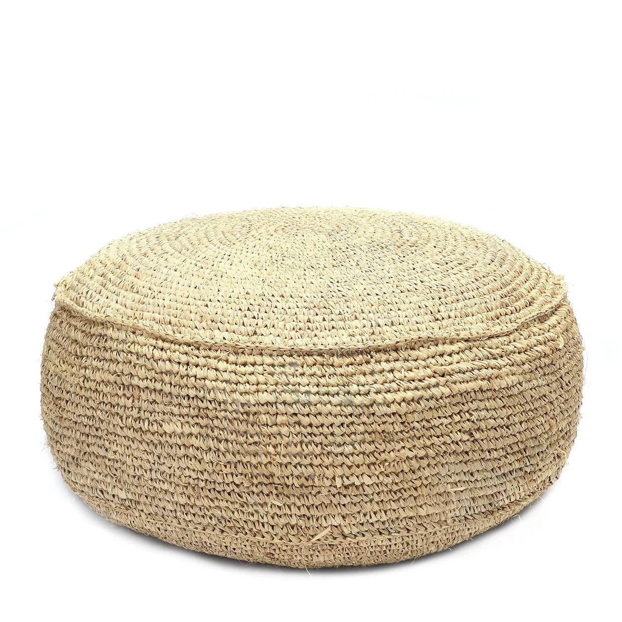 Pouf rond en raphia tressé naturel pour salon ou extérieur couvert Ø60 cm