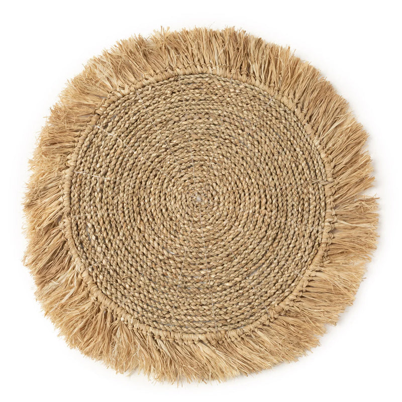 Set de table rond en raphia et herbe de mer frangé motif tressé – Ø45 cm
