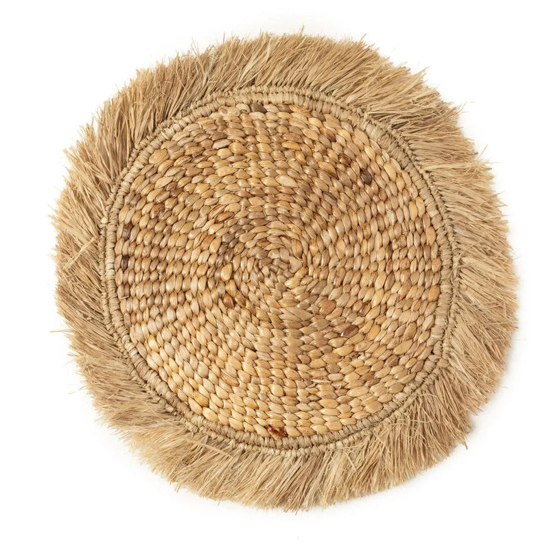 Set de table rond en raphia et jacinthe d’eau tressée avec franges – Ø45 cm