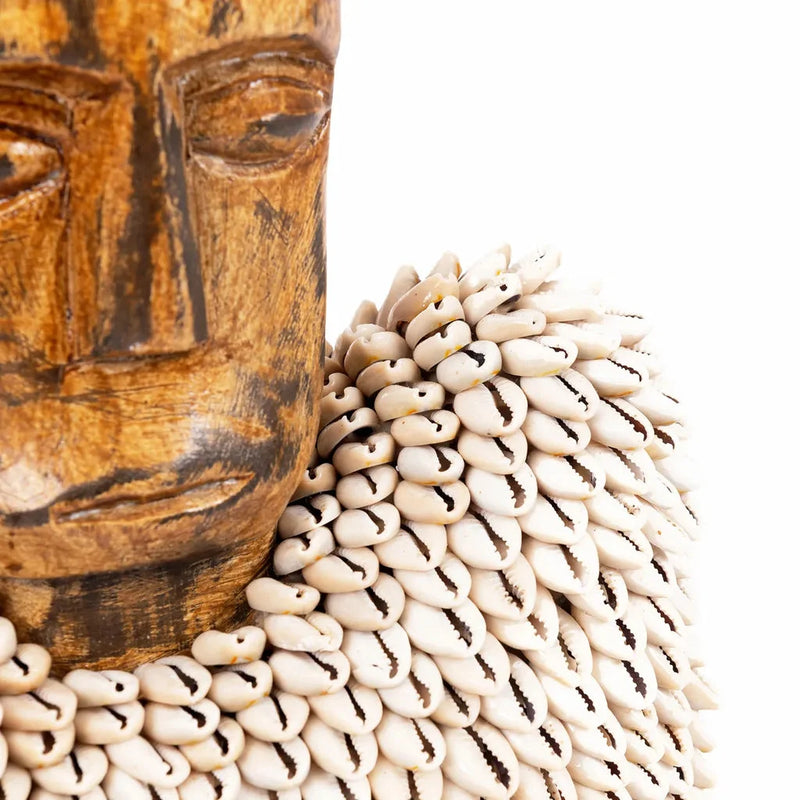 Masque en bois avec ornementation de coquillages Cowrie pour La statue Ogoh Ogoh XL